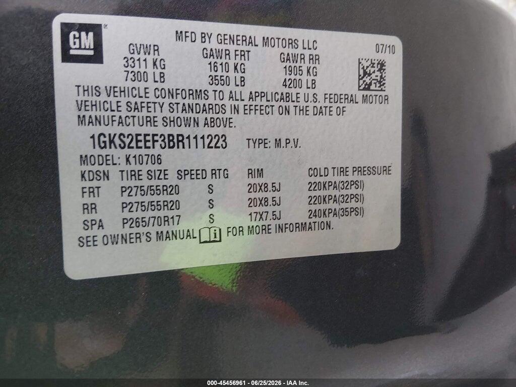 1GKS2EEF3BR111223 2011 GMC YUKON photo no. 9