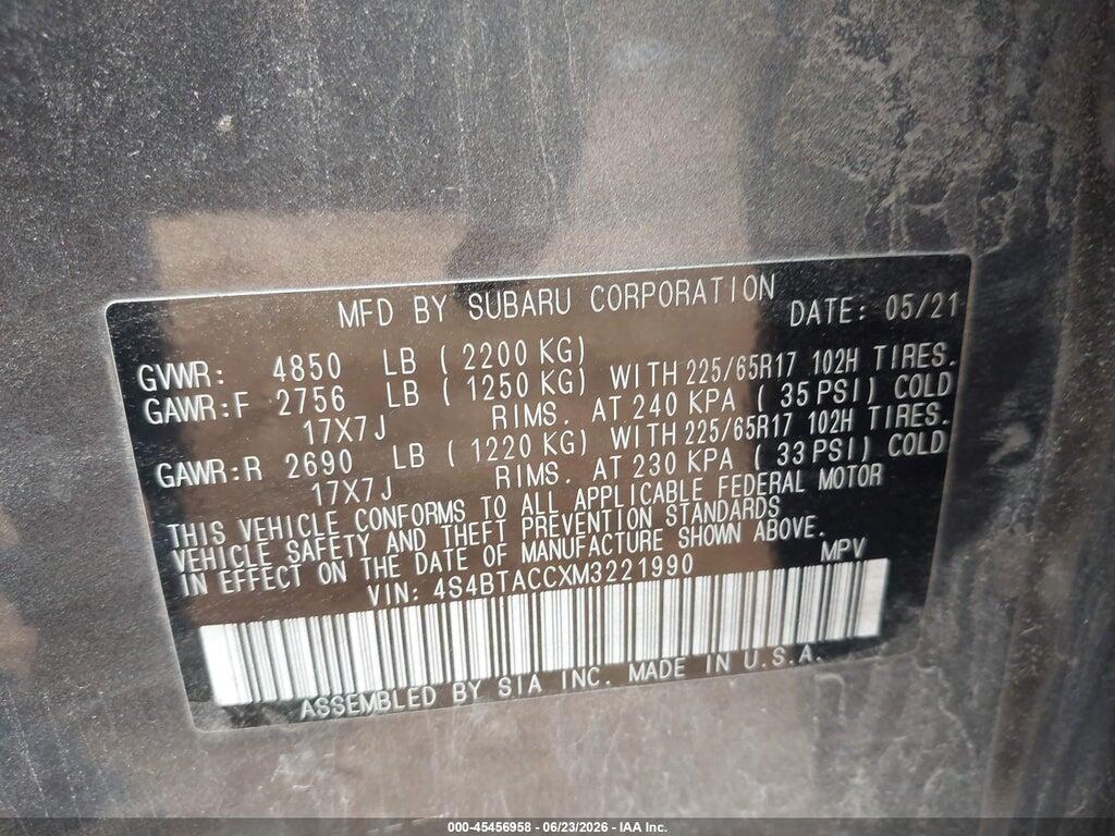 4S4BTACCXM3221990 2021 SUBARU OUTBACK photo no. 9