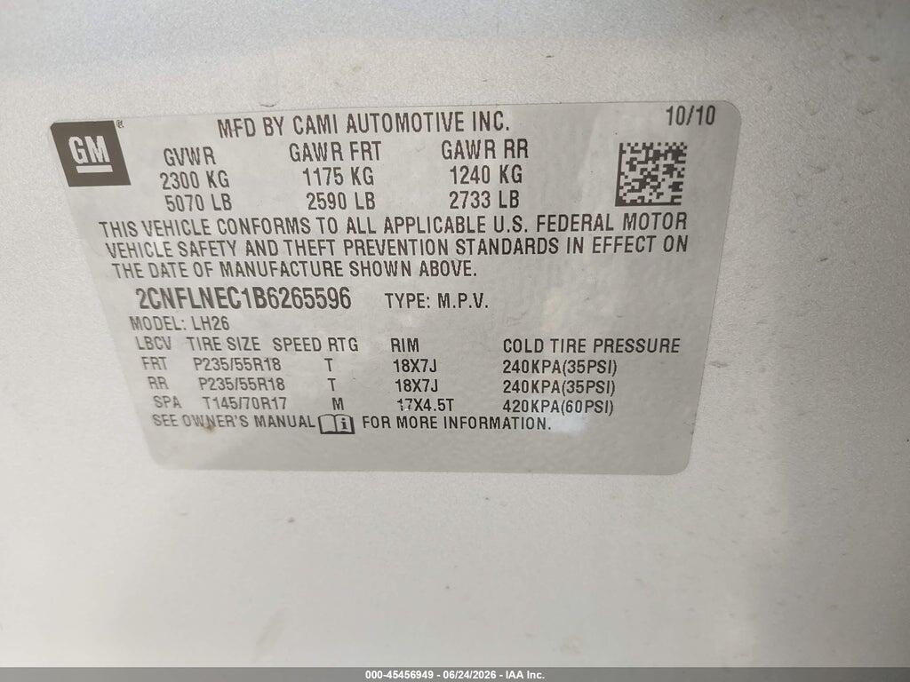2CNFLNEC1B6265596 2011 CHEVROLET EQUINOX photo no. 9
