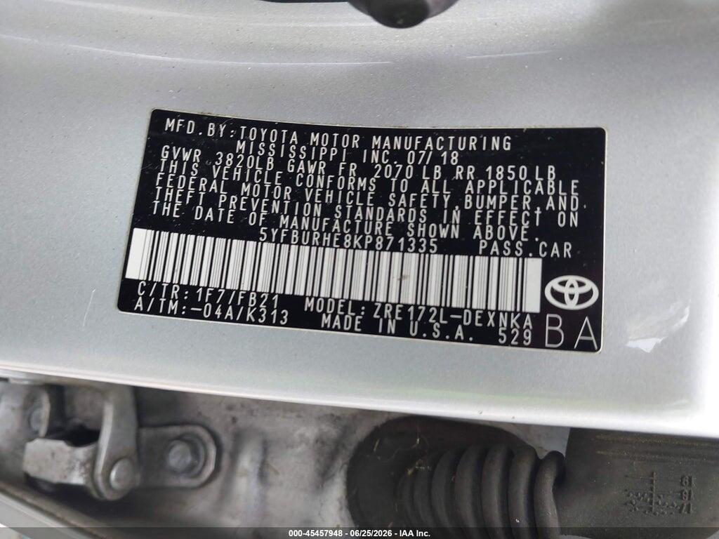 5YFBURHE8KP871335 2019 TOYOTA COROLLA photo no. 9