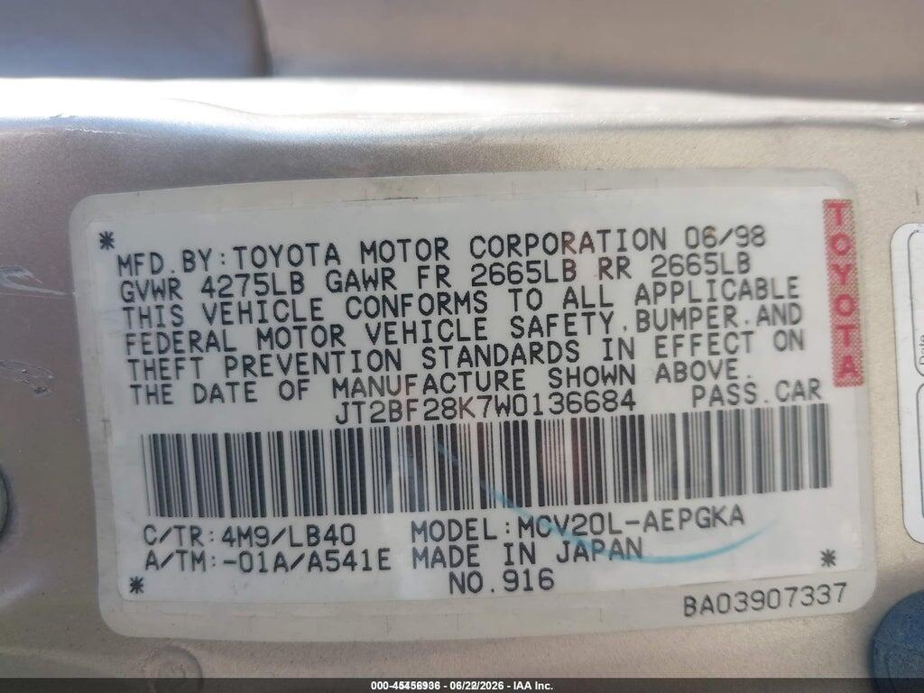 JT2BF28K7W0136684 1998 TOYOTA CAMRY photo no. 9