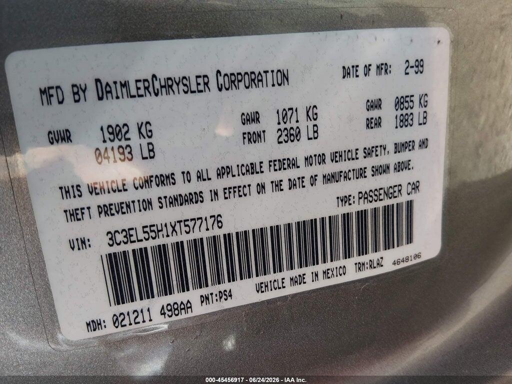 3C3EL55H1XT577176 1999 CHRYSLER SEBRING photo no. 9