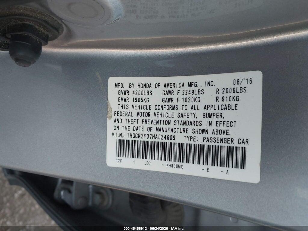 1HGCR2F37HA024609 2017 HONDA ACCORD photo no. 9