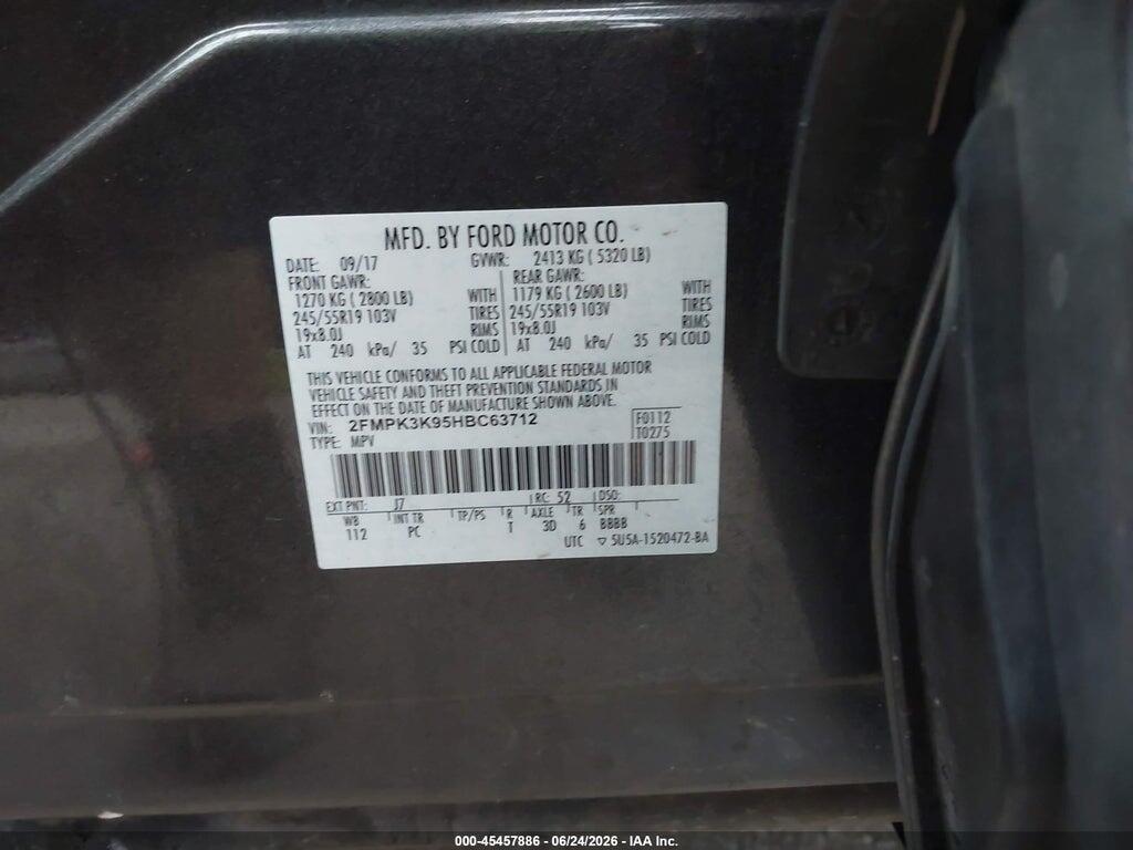 2FMPK3K95HBC63712 2017 FORD EDGE photo no. 9