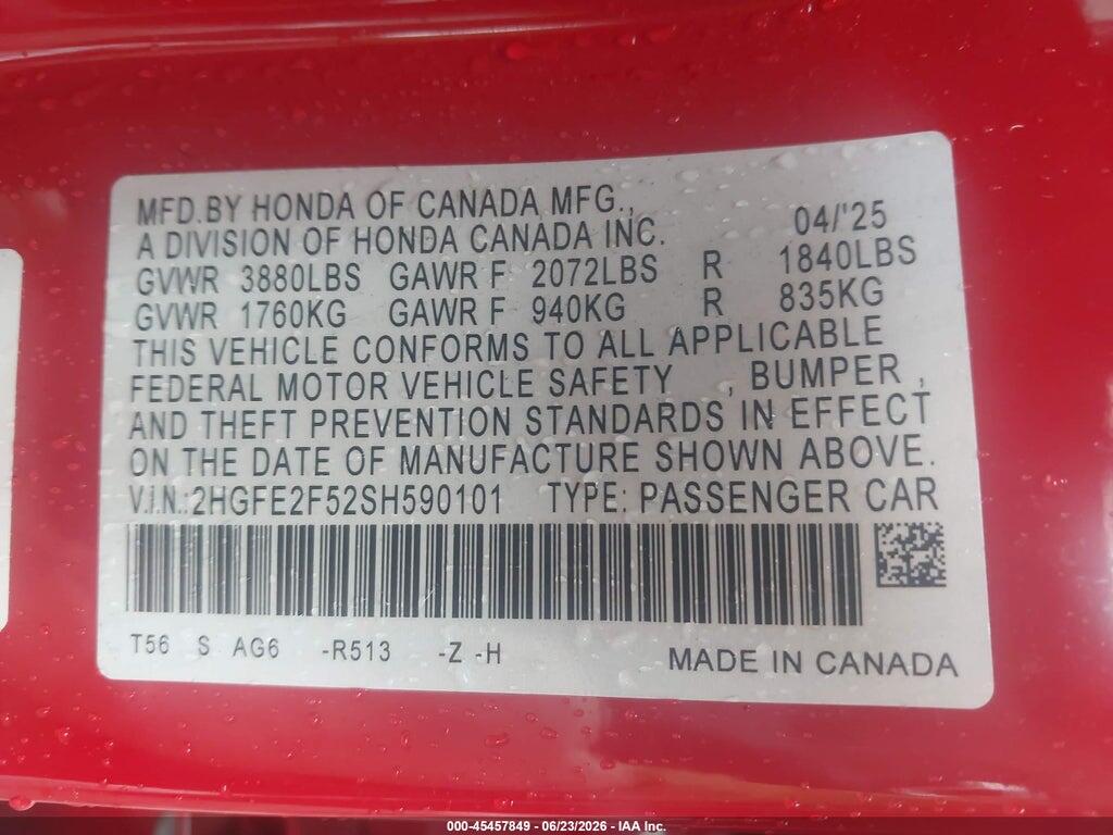 2HGFE2F52SH590101 2025 HONDA CIVIC photo no. 9