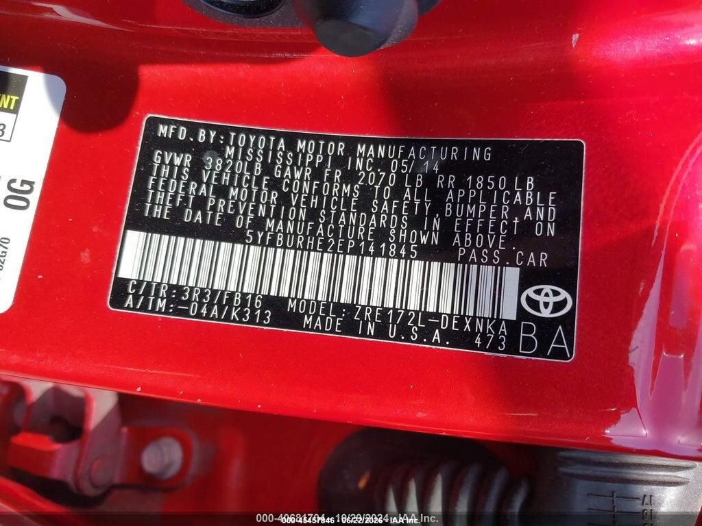 5YFBURHE2EP141845 2014 TOYOTA COROLLA photo no. 9