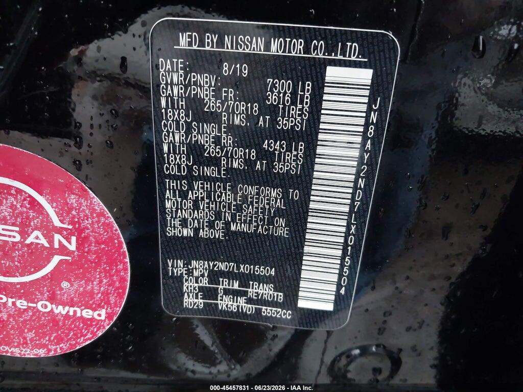 JN8AY2ND7LX015504 2020 NISSAN ARMADA photo no. 9