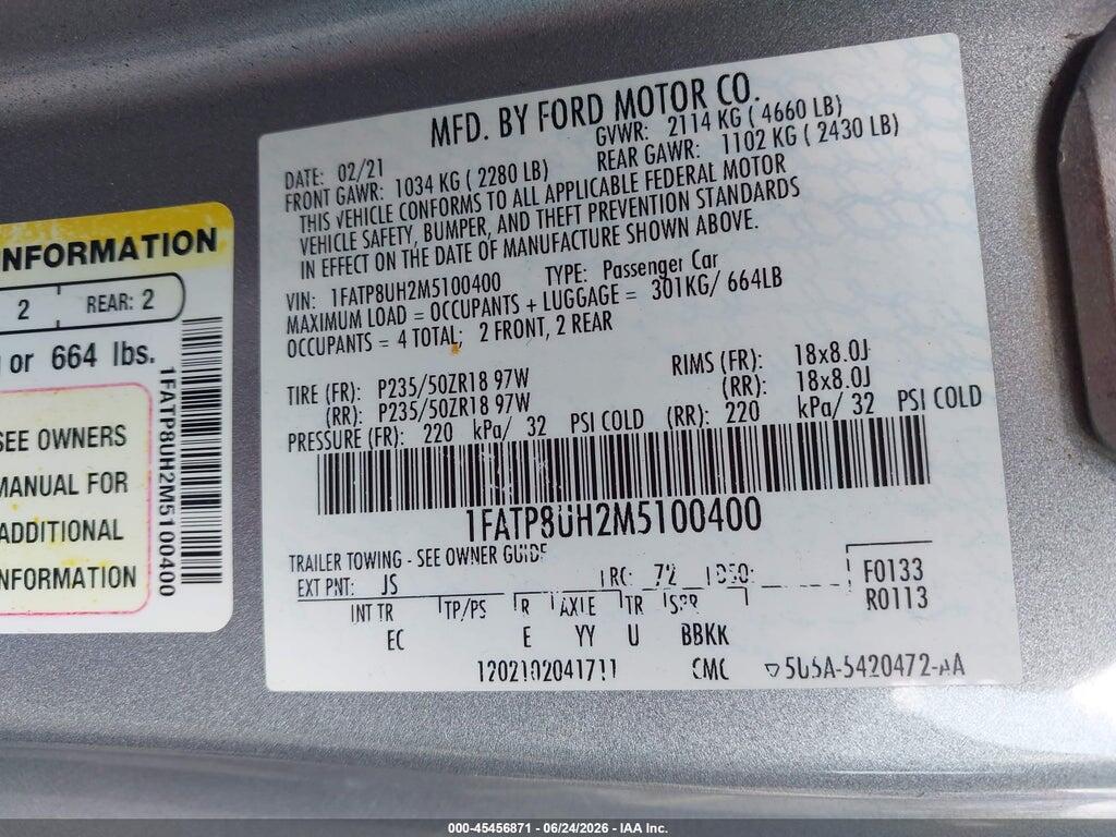 1FATP8UH2M5100400 2021 FORD MUSTANG photo no. 9