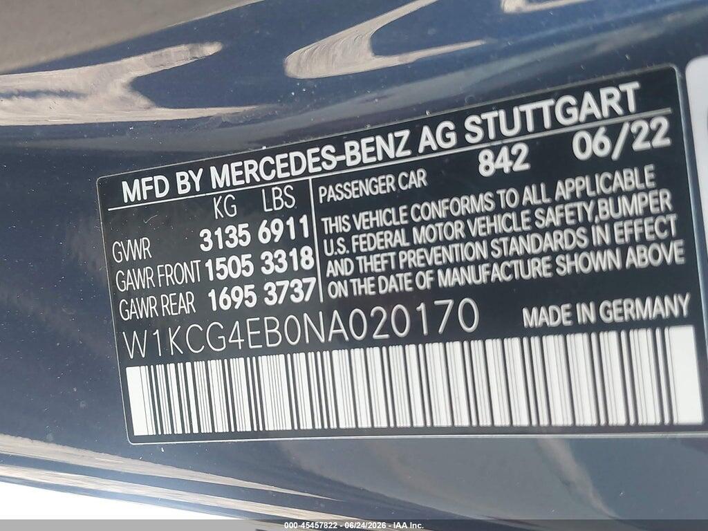 W1KCG4EB0NA020170 2022 MERCEDES-BENZ EQS 580 photo no. 9