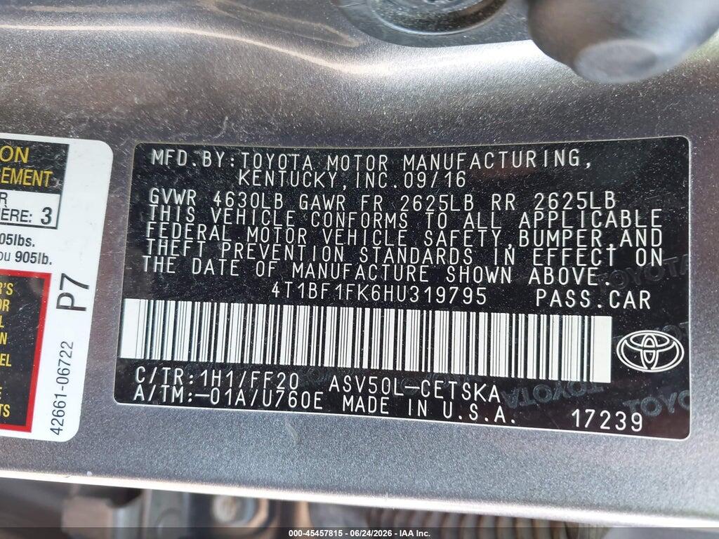 4T1BF1FK6HU319795 2017 TOYOTA CAMRY photo no. 9