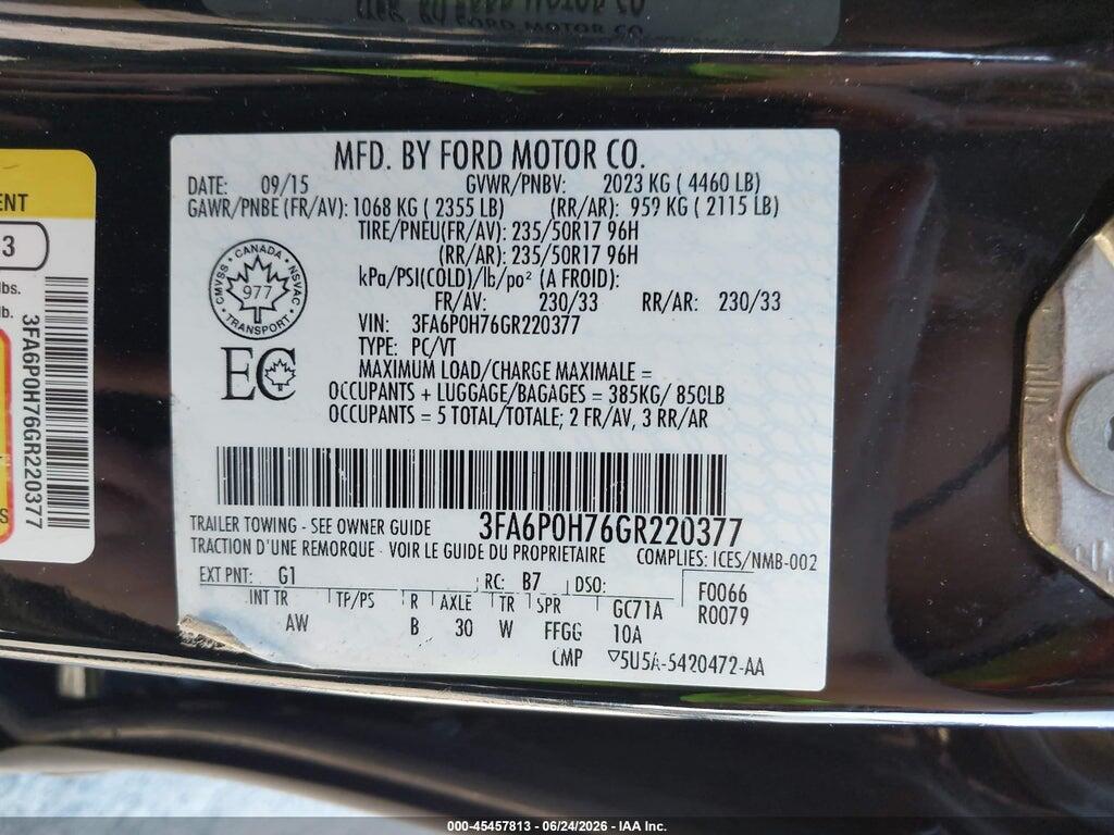 3FA6P0H76GR220377 2016 FORD FUSION photo no. 9