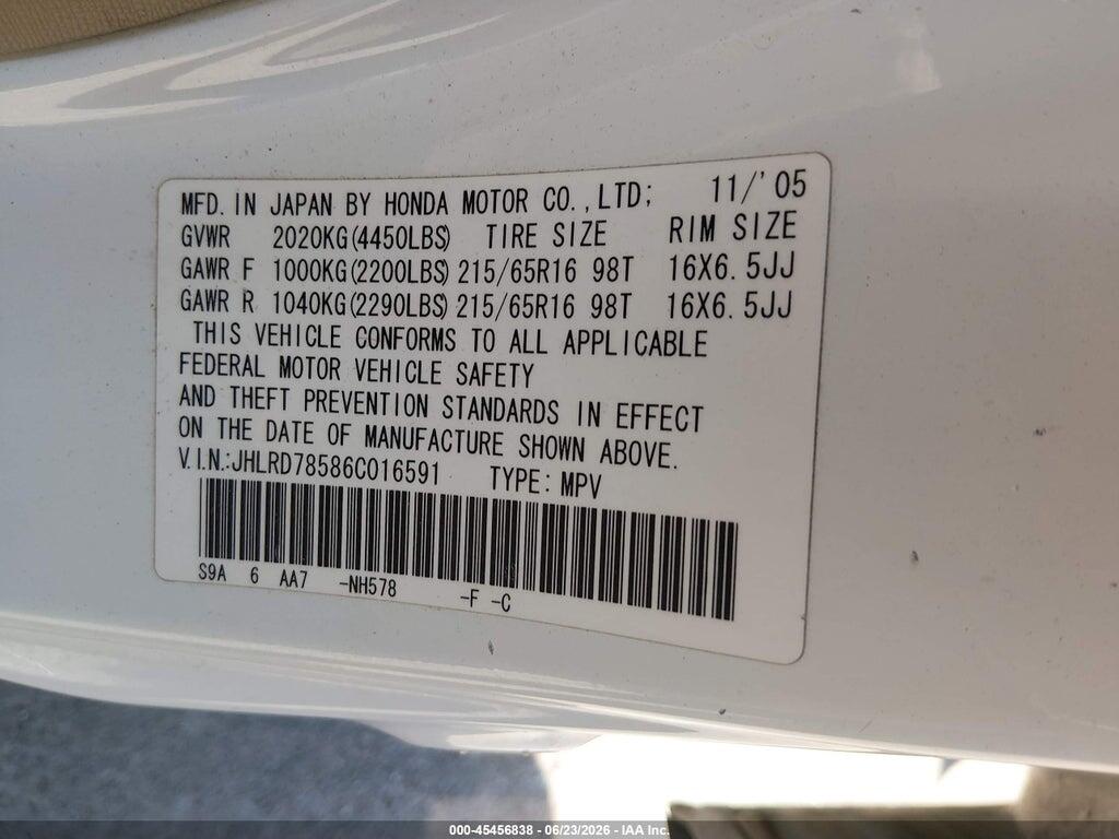 JHLRD78586C016591 2006 HONDA CR-V photo no. 9