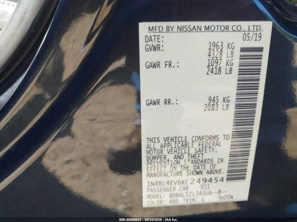 1N4BL4EV6KC249454 2019 NISSAN ALTIMA photo no. 9