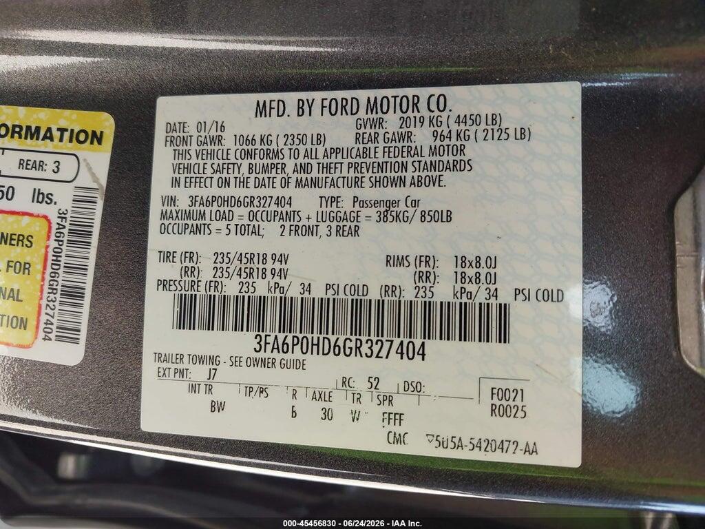 3FA6P0HD6GR327404 2016 FORD FUSION photo no. 9