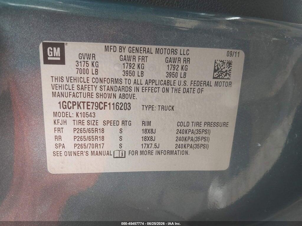1GCPKTE79CF116203 2012 CHEVROLET SILVERADO 1500 photo no. 9