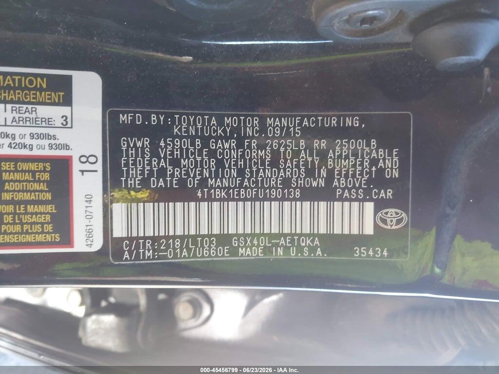 4T1BK1EB0FU190138 2015 TOYOTA AVALON photo no. 9
