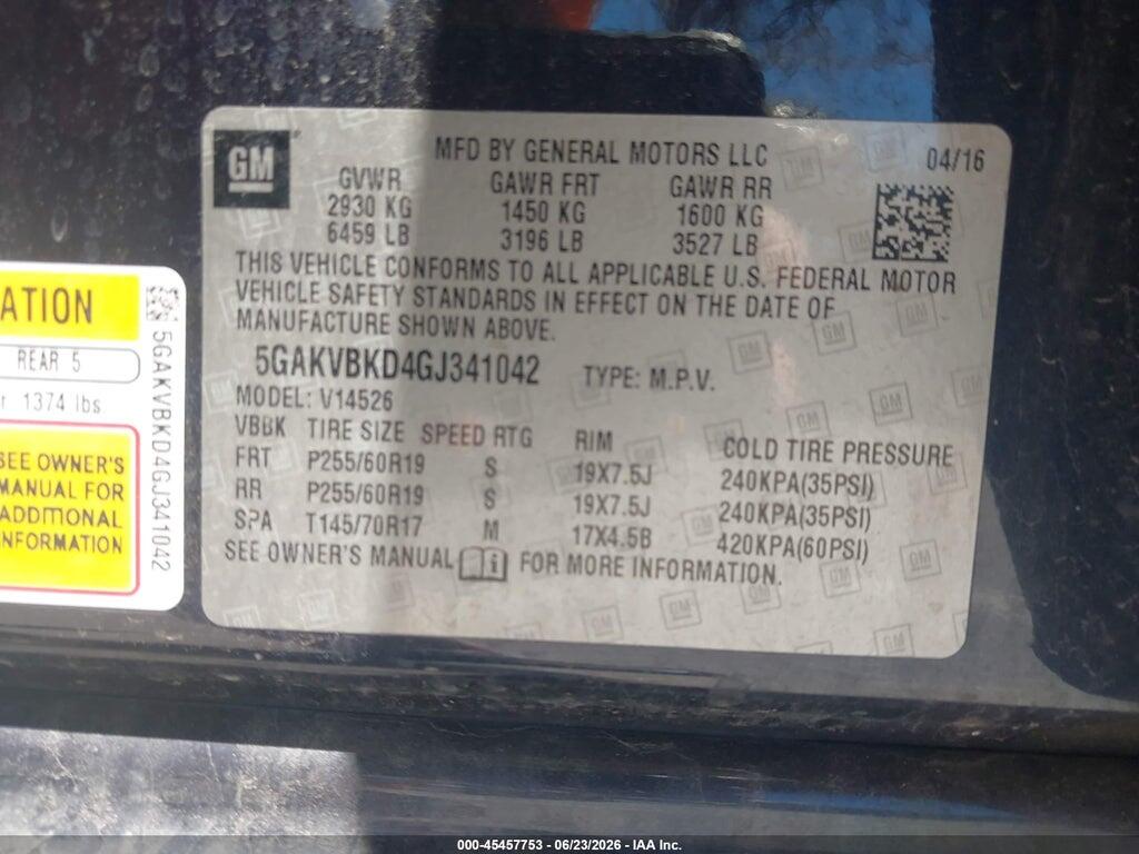 5GAKVBKD4GJ341042 2016 BUICK ENCLAVE photo no. 9