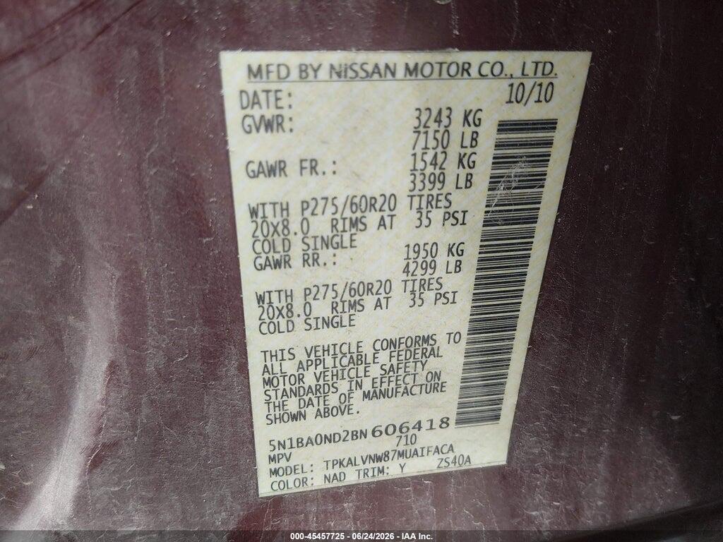 5N1BA0ND2BN606418 2011 NISSAN ARMADA photo no. 9
