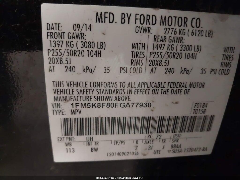 1FM5K8F80FGA77930 2015 FORD EXPLORER photo no. 9