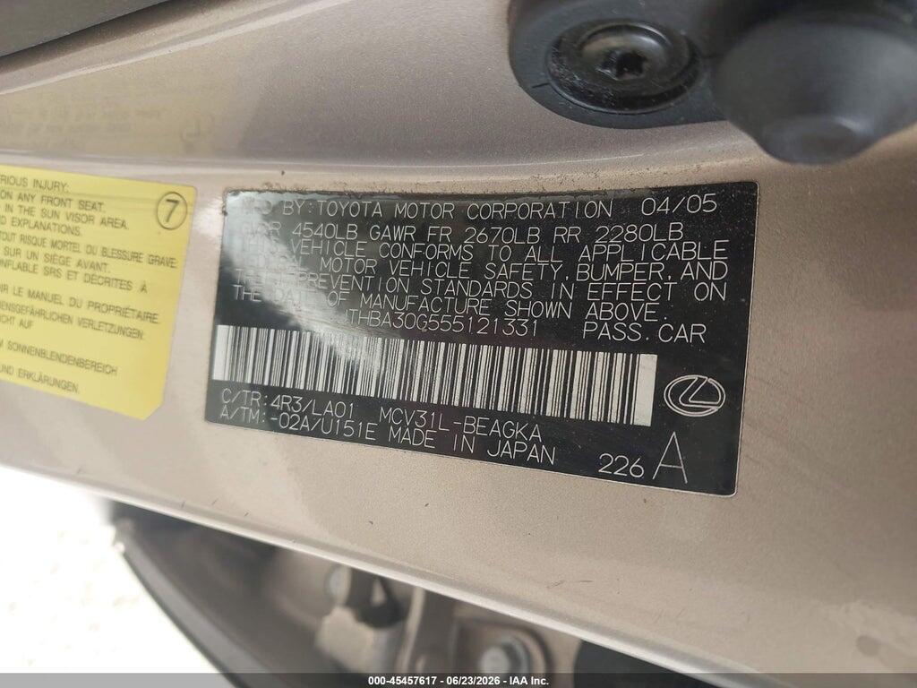 JTHBA30G555121331 2005 LEXUS ES 330 photo no. 9