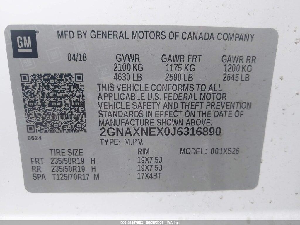2GNAXNEX0J6316890 2018 CHEVROLET EQUINOX photo no. 9