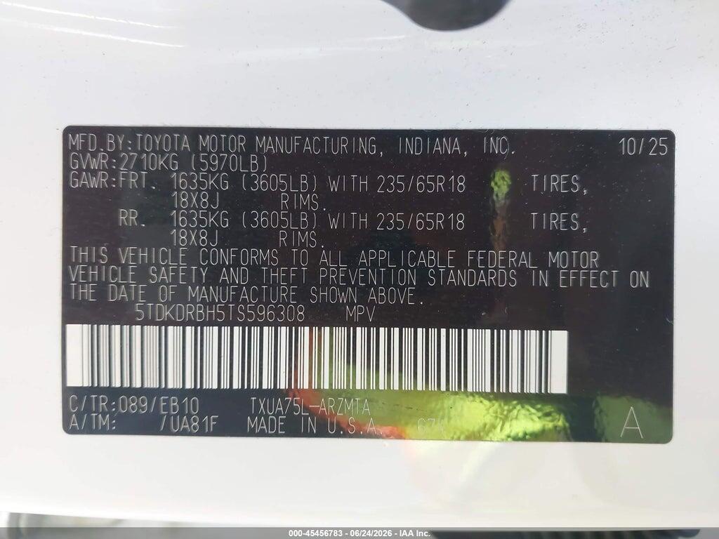 5TDKDRBH5TS596308 2026 TOYOTA HIGHLANDER photo no. 9