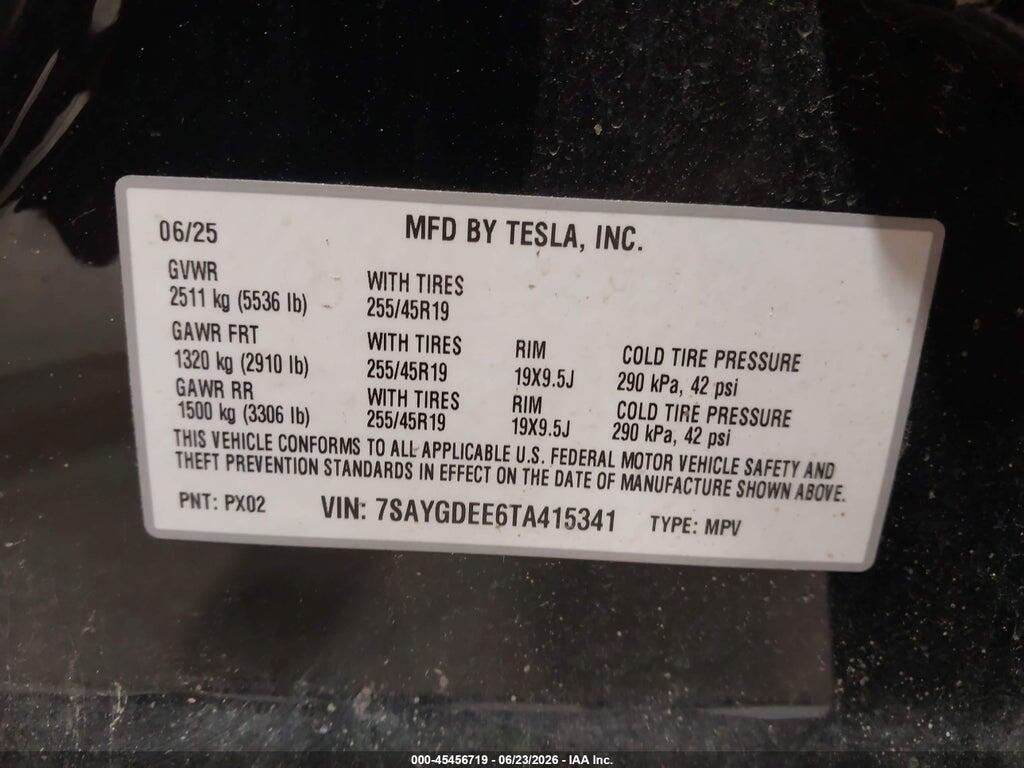 7SAYGDEE6TA415341 2026 TESLA MODEL Y photo no. 9