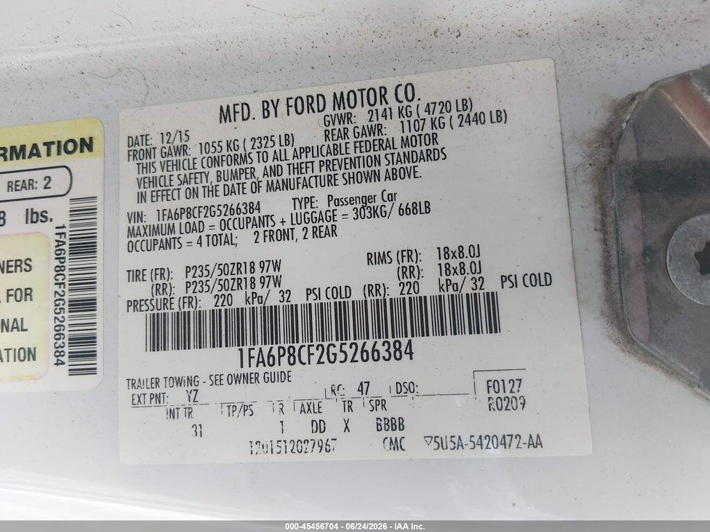 1FA6P8CF2G5266384 2016 FORD MUSTANG photo no. 9