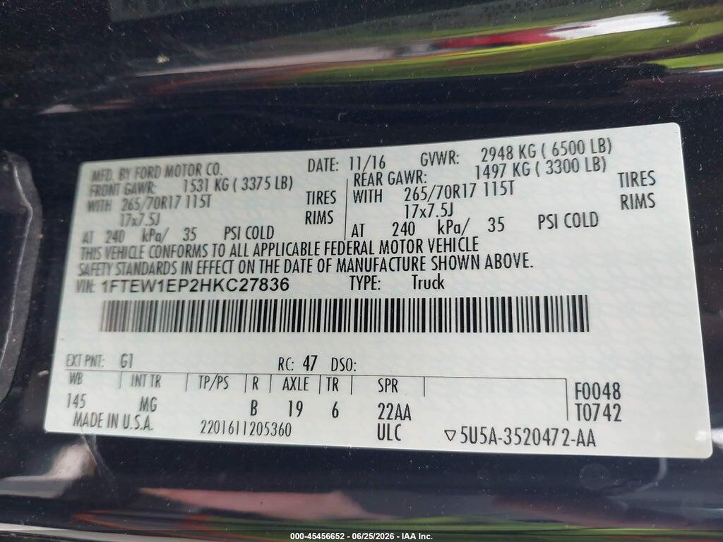 1FTEW1EP2HKC27836 2017 FORD F-150 photo no. 9