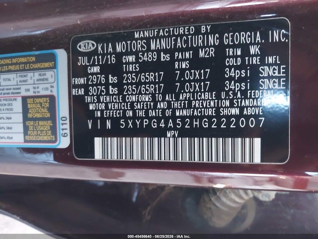 5XYPG4A52HG222007 2017 KIA SORENTO photo no. 9