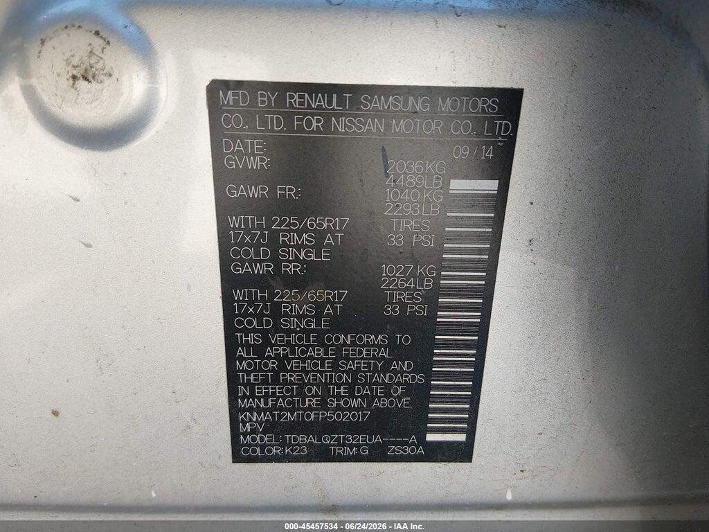 KNMAT2MT0FP502017 2015 NISSAN ROGUE photo no. 9