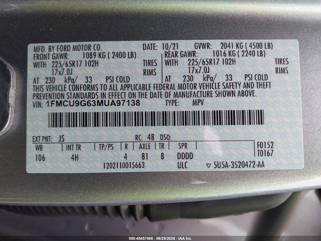 1FMCU9G63MUA97138 2021 FORD ESCAPE photo no. 9