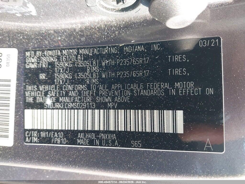 5TDJRKEC8MS029113 2021 TOYOTA SIENNA photo no. 9