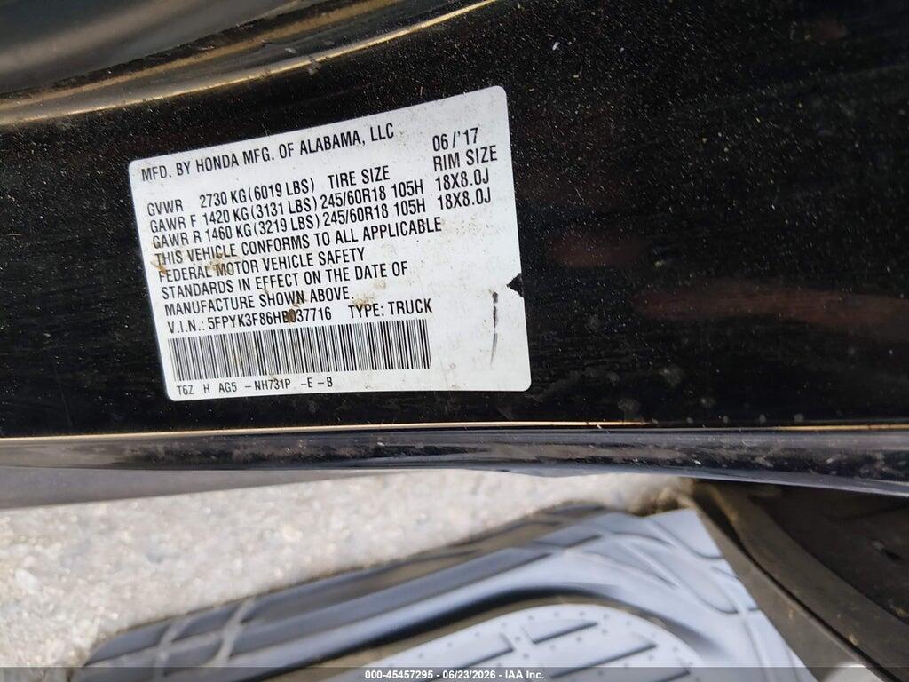 5FPYK3F86HB037716 2017 HONDA RIDGELINE photo no. 9
