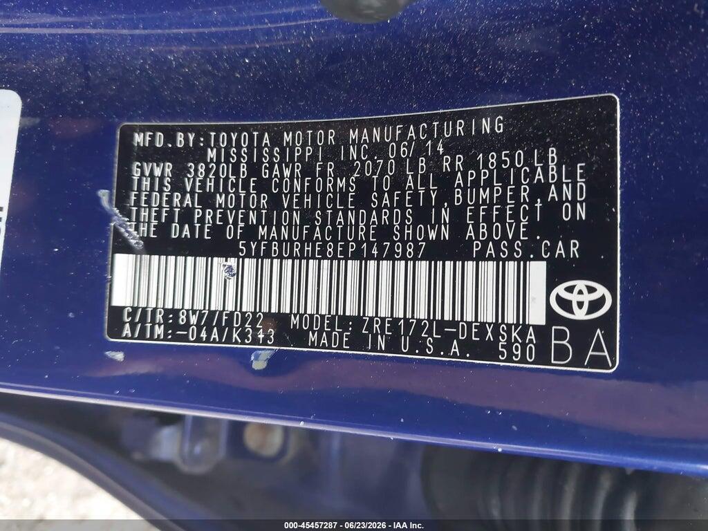 5YFBURHE8EP147987 2014 TOYOTA COROLLA photo no. 9