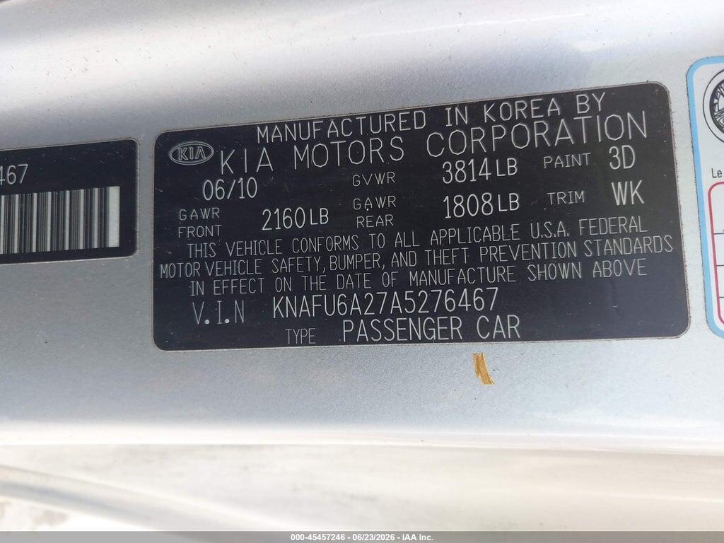 KNAFU6A27A5276467 2010 KIA FORTE KOUP photo no. 9