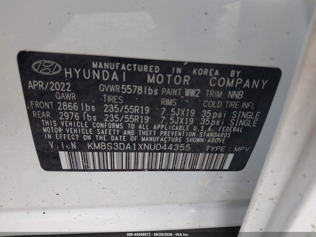 KM8S3DA1XNU044355 2022 HYUNDAI SANTA FE HYBRID photo no. 9