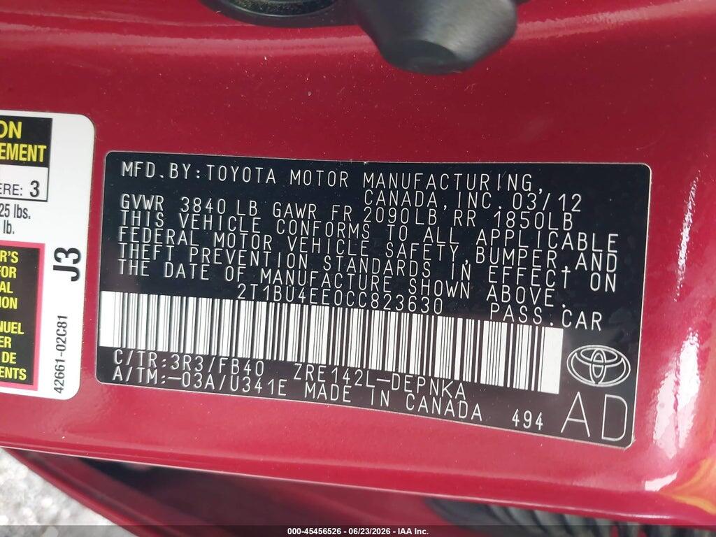 2T1BU4EE0CC823630 2012 TOYOTA COROLLA photo no. 9