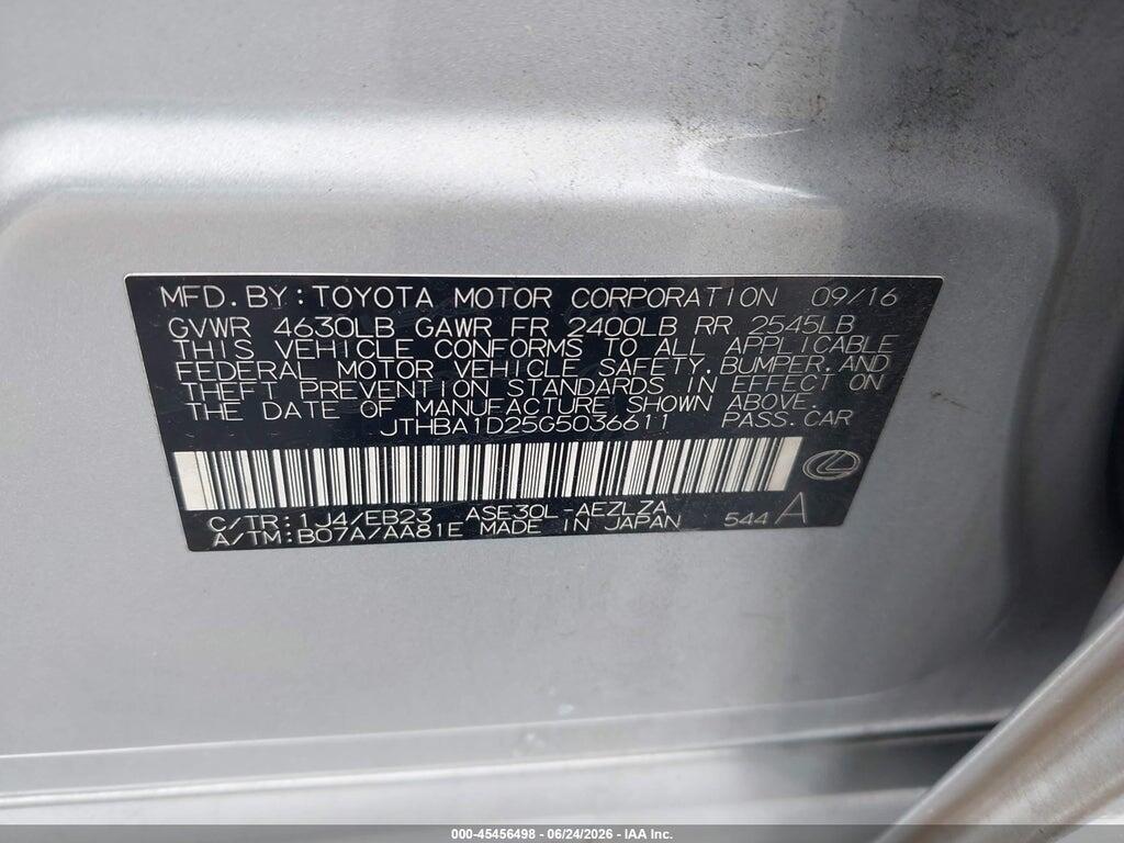 JTHBA1D25G5036611 2016 LEXUS IS 200T photo no. 9