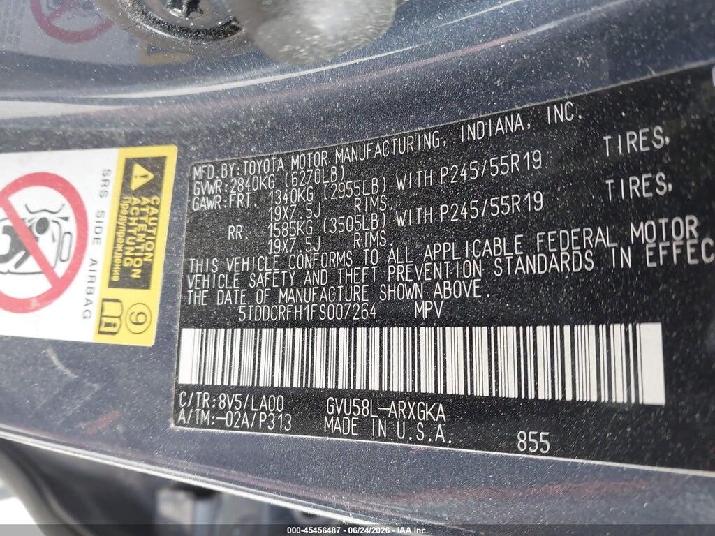 5TDDCRFH1FS007264 2015 TOYOTA HIGHLANDER HYBRID photo no. 9