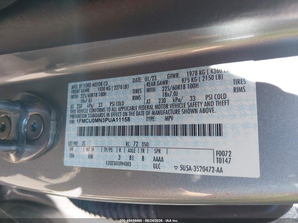 1FMCU0MN3PUA11158 2023 FORD ESCAPE photo no. 9