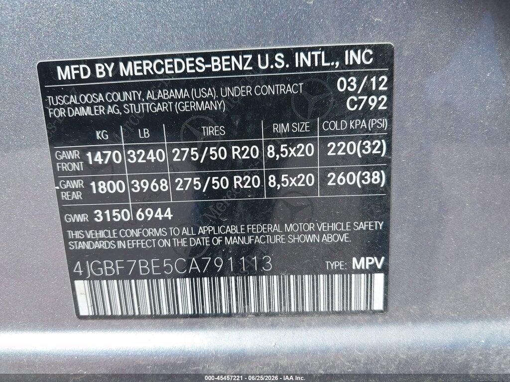 4JGBF7BE5CA791113 2012 MERCEDES-BENZ GL 450 photo no. 9