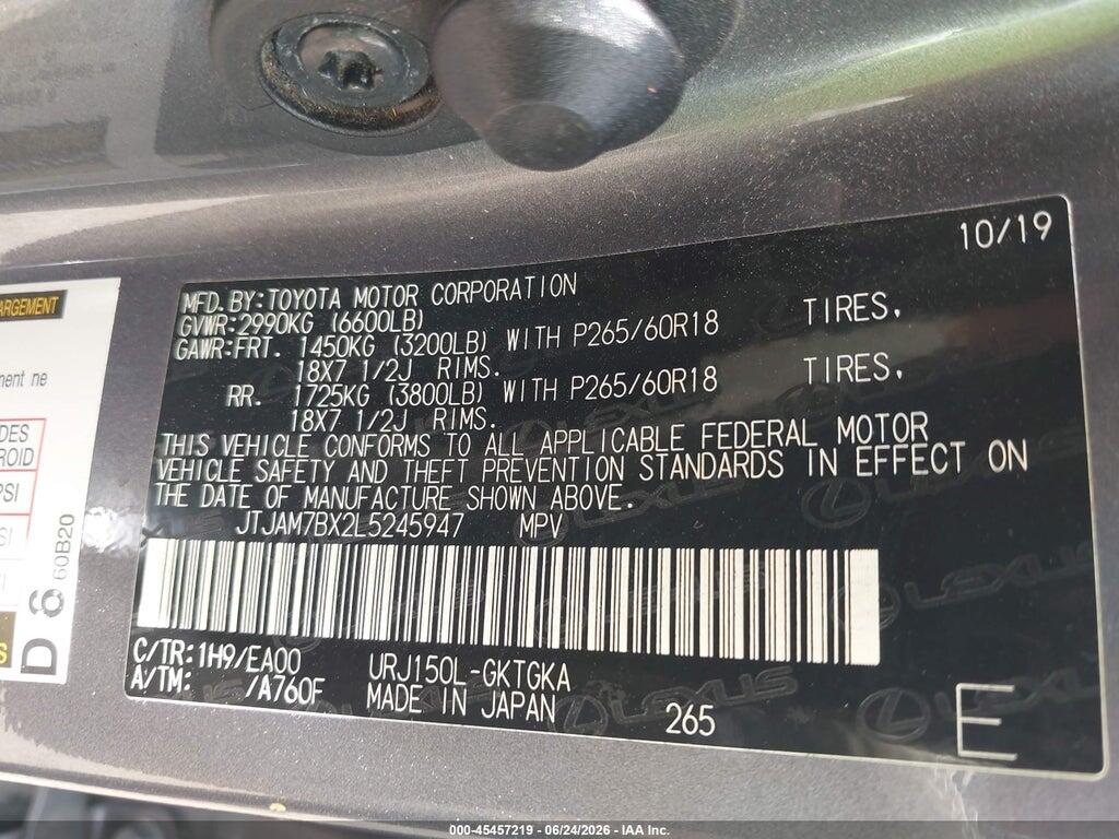 JTJAM7BX2L5245947 2020 LEXUS GX 460 photo no. 9