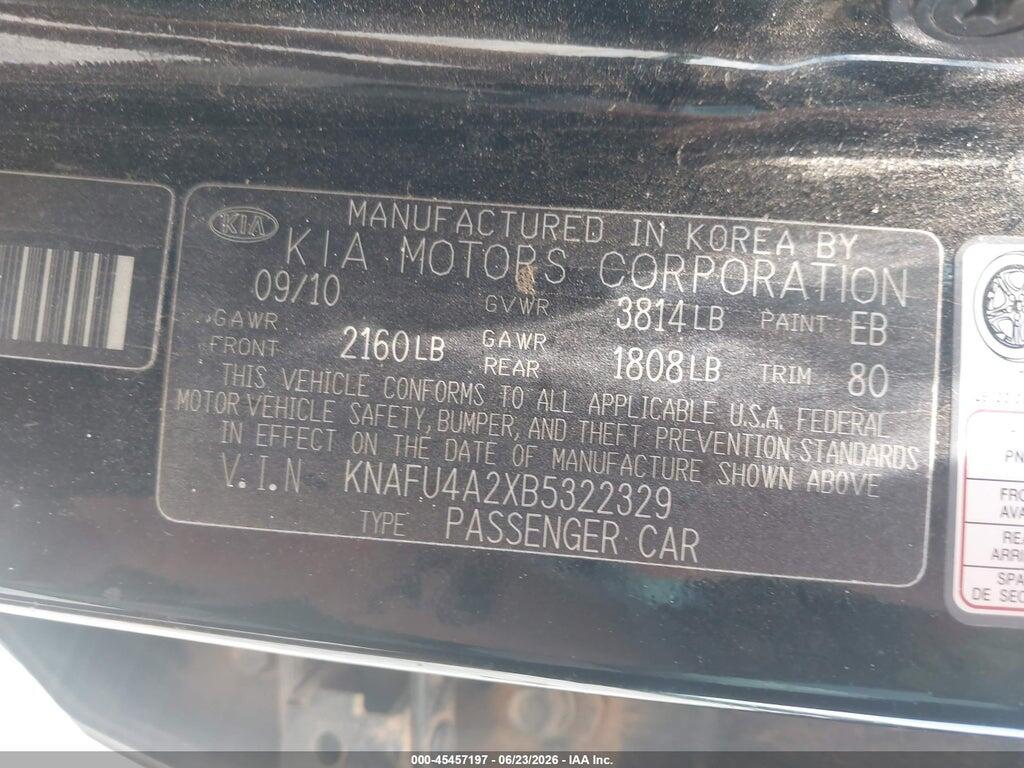 KNAFU4A2XB5322329 2011 KIA FORTE photo no. 9