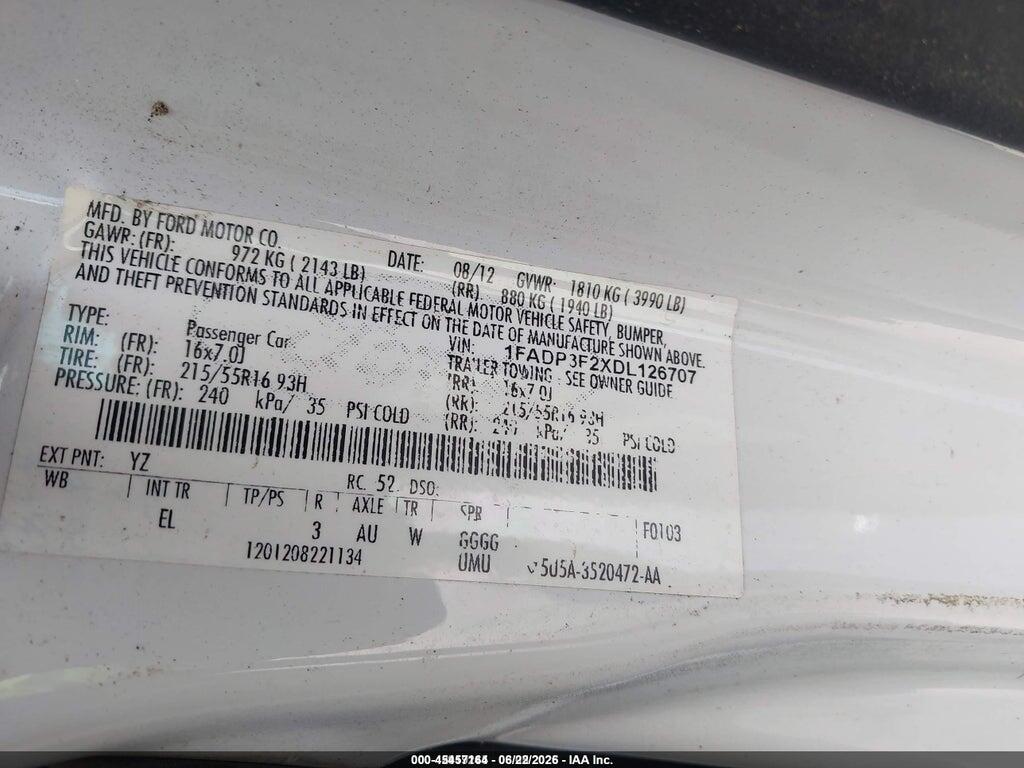 1FADP3F2XDL126707 2013 FORD FOCUS photo no. 9