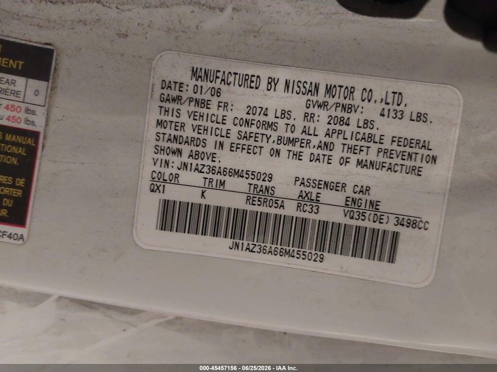 JN1AZ36A66M455029 2006 NISSAN 350Z photo no. 9