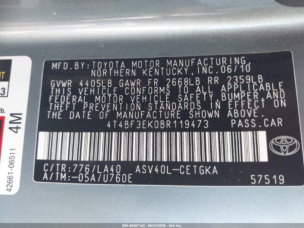 4T4BF3EK0BR119473 2011 TOYOTA CAMRY photo no. 9