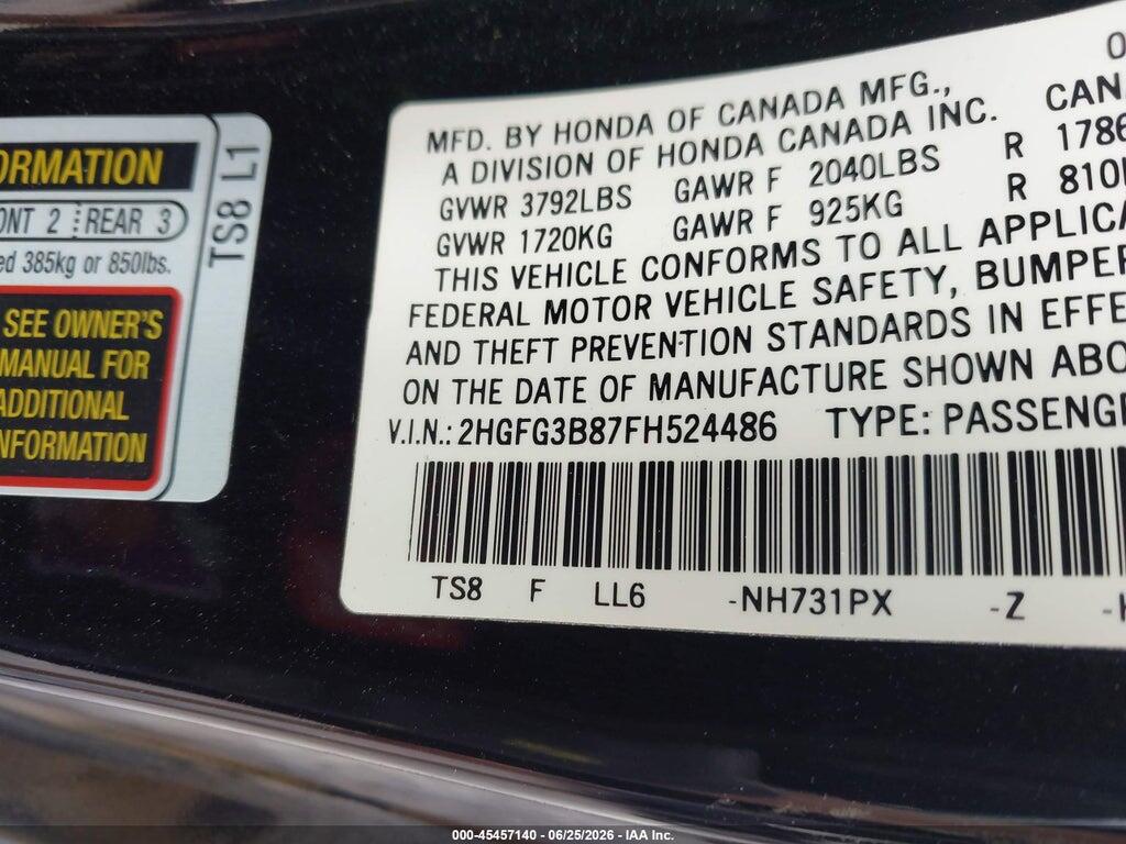 2HGFG3B87FH524486 2015 HONDA CIVIC photo no. 8