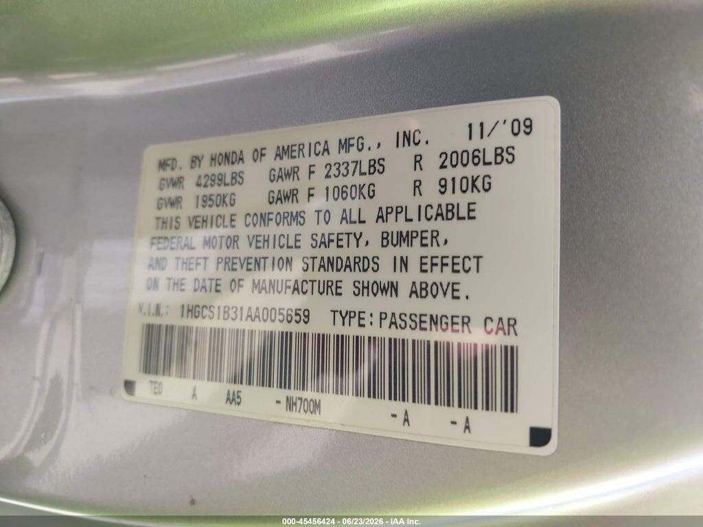 1HGCS1B31AA005659 2010 HONDA ACCORD photo no. 9