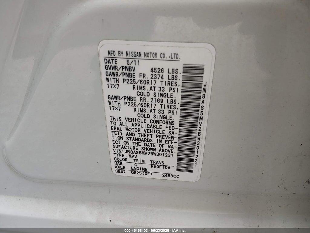 JN8AS5MV2BW301231 2011 NISSAN ROGUE photo no. 9